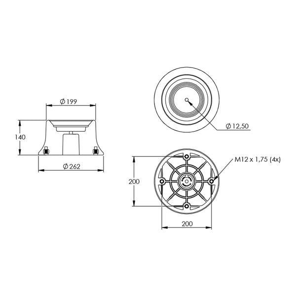 Desenho técnico com medidas: Base da Mola Pneumática Suspensão do Eixo Carreta Randon, Guerra, Facchini e Outros