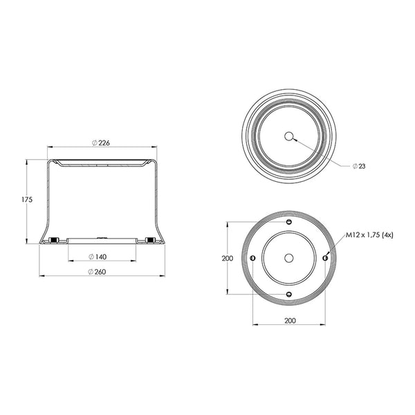 Desenho técnico com medidas: Base da Mola Pneumática Suspensão do Eixo Carreta Metalesp