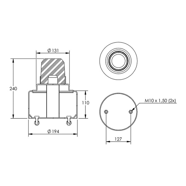Desenho técnico com medidas: Base da Mola Pneumática Suspensão do Eixo Volvo VM Importado Tração