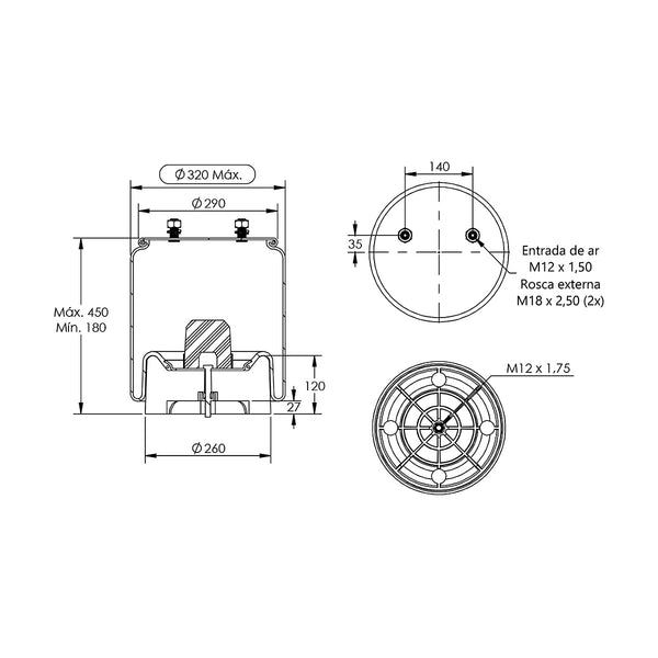 Mola Pneumática Suspensão do Eixo Carreta KLL e SAF-Holland - foto do fabricante Suspentech