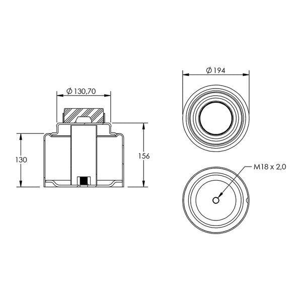 Desenho técnico com medidas: Base da Mola Pneumática Suspensão do Eixo Ford Cargo 1933 TS/2429 TS e Suspensys Traseira