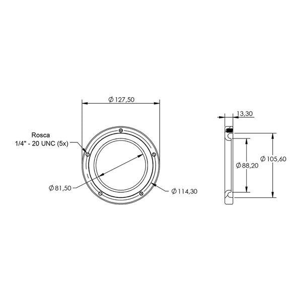 Desenho técnico com medidas: Flange de Fixação Carreta Facchini Estabilizador do Eixo Direcional