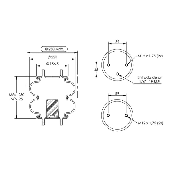 Desenho técnico com medidas: Mola Convolutada Industrial
