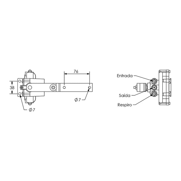 Desenho técnico com medidas: Válvula Niveladora da Cabine Pulverizador John Deere M4630 e M4730