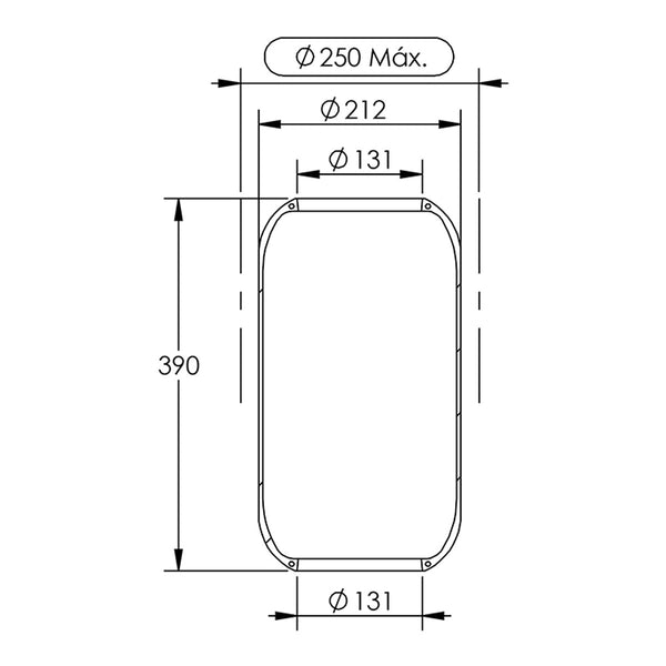Desenho técnico com medidas: Fole Pneumático Suspensão do Eixo Pulverizador Autopropelido Metalfor 5020 e AR 2350 Dianteiro e Traseiro