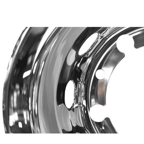 Calota Protetor de Roda Traseira Inox Furo Oval Chanfrada (Aro 22,5 / Pneu 275) - Par