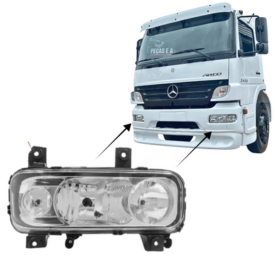 Farol Principal Mercedes-Benz Atego (2004 a 2013) - Lente Lisa - Orgus