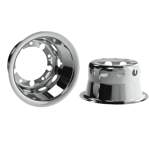 Calota Protetor de Roda Traseira Inox Furo Oval Chanfrada (Aro 22,5 / Pneu 275) - Par