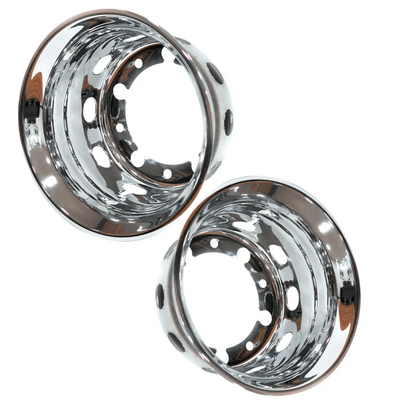 Calota Protetor de Roda Traseira Inox Furo Oval Chanfrada (Aro 22,5/ Pneu 275) - Par