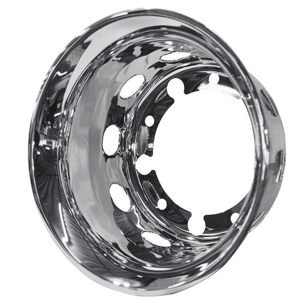 Calota Protetor de Roda Traseira Inox Furo Oval Chanfrada (Aro 22,5 / Pneu 275) - Par