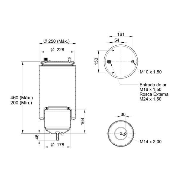 Conjunto Mola Pneumática para Suspensão de Eixo com Base para Caminhão Volvo FH 2015 em Diante Diâmetro 200 mm