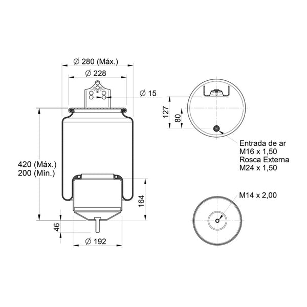 Conjunto Mola Pneumática Suspensão Eixo com Base Volvo FH 2004 2014 Diâmetro 240 mm