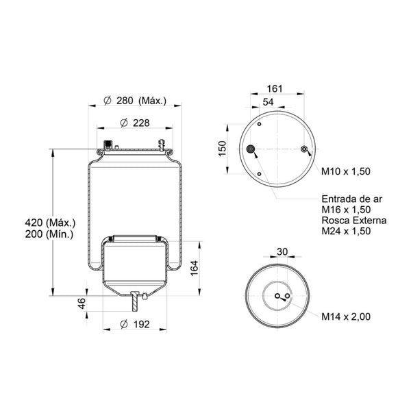 Conjunto Mola Pneumática para Suspensão de Eixo com Base para caminhão Volvo FH 2015 em Diante Diâmetro 240 mm