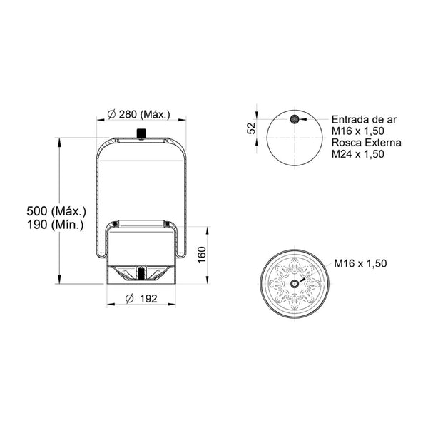 Conjunto Mola Pneumática para Suspensão de Eixo com Base, sem Sensor para Caminhão Mercedes-Benz Axor Actros Importado