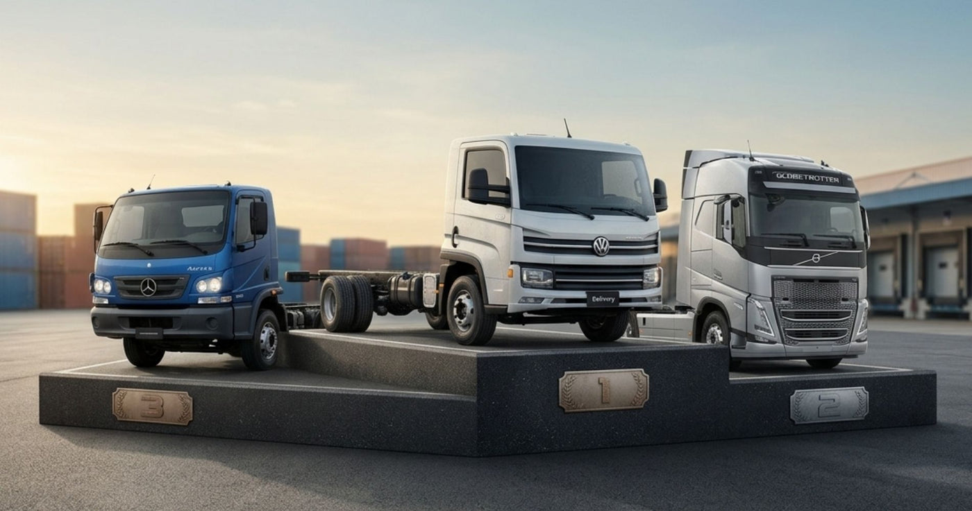 Top 3 caminhões mais vendidos do Brasil em maio de 2026 — VW Delivery, Volvo FH e Mercedes-Benz Accelo