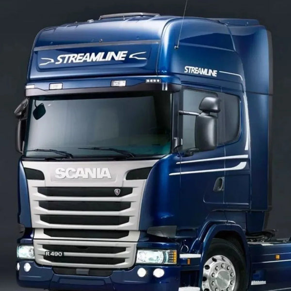 Lâmina Tapa Sol Scania P G R Highline Streamline 2014 até 2018 - 2 Marias (Com Furação para Farois Auxiliares)