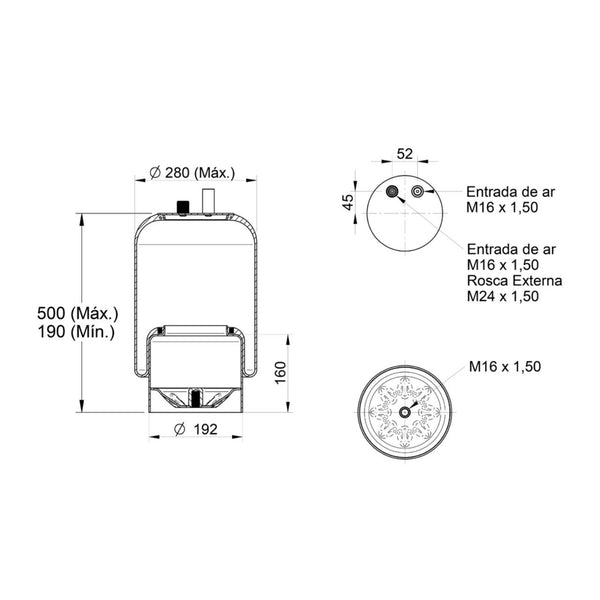 Conjunto Mola Pneumática para Suspensão de Eixo com Base, com Sensor para Caminhão Mercedes-Benz Axor Actros Importado
