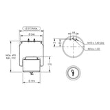 Desenho técnico com medidas: Mola Pneumática Suspensão do Eixo Volvo FH e NH Modelo Importado Tração