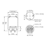 Desenho técnico com medidas: Mola Pneumática Suspensão do Eixo Scania S4, S5 e S6 P/G/R 8x2/8x4 até 2018 Suspensor do Eixo