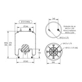 Desenho técnico com medidas: Mola Pneumática Suspensão do Eixo Carreta Facchini (kit sem base)