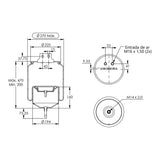 Desenho técnico com medidas: Mola Pneumática Suspensão do Eixo Iveco Eurotech 1998 a 2006 Tração