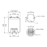 Desenho técnico com medidas: Mola Pneumática Suspensão do Eixo Carreta Linshalm (kit sem base)