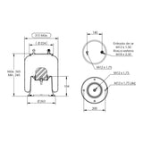 Desenho técnico com medidas: Mola Pneumática Suspensão do Eixo Carreta Suspensys e Três Eixos (kit sem base)