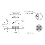 Desenho técnico com medidas: Mola Pneumática Suspensão do Eixo Kenworth OEM C81-1005