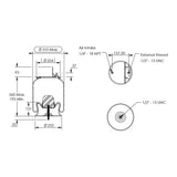 Desenho técnico com medidas: Mola Pneumática Suspensão do Eixo Carreta Hendrickson OEM 57122-2