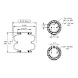 Desenho técnico com medidas: Mola Pneumática Suspensor do Eixo Carreta Watson & Chalin e Granning OEM AS-0001