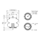 Desenho técnico com medidas: Mola Pneumática Suspensor do Eixo Carreta Watson & Chalin OEM AS-0088