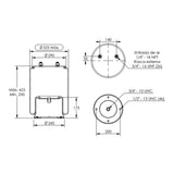 Desenho técnico com medidas: Mola Pneumática Suspensão do Eixo Carreta Hendrickson