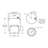 Desenho técnico com medidas: Mola Pneumática Suspensão do Eixo Mercedes-Benz Axor e Actros 2015 a 2022 Sem Sensor