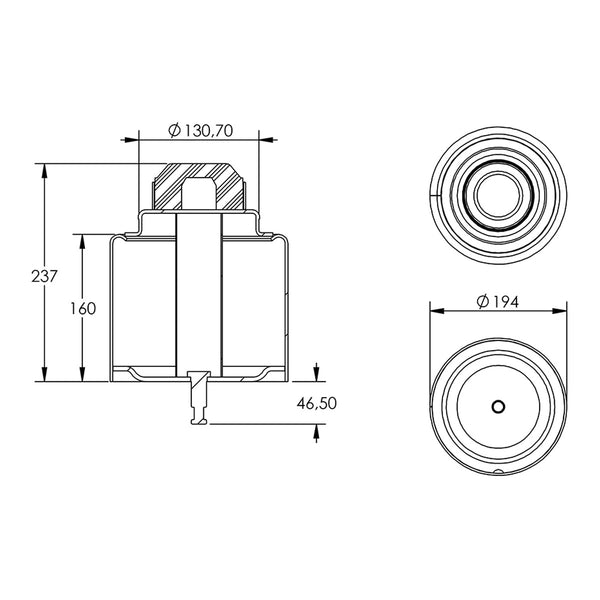 Desenho técnico com medidas: Base da Mola Pneumática Suspensão do Eixo Volvo FH 2015 em Diante Quarto Eixo