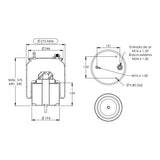 Desenho técnico com medidas: Mola Pneumática Suspensão do Eixo Volvo FH 2015 em Diante Quarto Eixo (kit sem base)