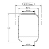 Desenho técnico com medidas: Fole Pneumático Suspensão do Eixo Ônibus Volkswagen 17.230 OD e 17.260 OD, Iveco 17.280 e Outros Dianteiro