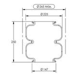 Desenho técnico com medidas: Fole Convolutado Mercedes-Benz Suspensor do Eixo