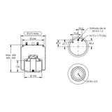 Desenho técnico com medidas: Mola Pneumática Suspensão do Eixo Ford Cargo 1933 TS e 2429 TS Traseira (kit sem base)