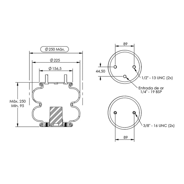 Desenho técnico com medidas: Mola Convolutada Industrial