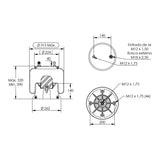 Desenho técnico com medidas: Mola Pneumática Suspensão do Eixo Pulverizador Pulverjet Rhino 2504 e Outros Dianteira e Traseira
