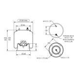 Desenho técnico com medidas: Mola Pneumática Suspensão do Eixo Pulverizador Stara e Outros Dianteira e Traseira (kit sem base)