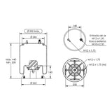 Desenho técnico com medidas: Mola Pneumática Suspensão do Eixo Pulverizador/Distribuidor Autopropelido Axis, Tatu e Outros Dianteira e Traseira