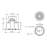 Desenho técnico com medidas: Base da Mola Pneumática Suspensão do Eixo Pulverizador Stara, Valtra, Massey Ferguson e Outros