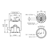 Desenho técnico com medidas: Mola Pneumática Suspensão do Eixo Pulverizador Autopropelido KS Evolution 2000 e Premium 2500 e Montana Parruda Dianteira e Traseira