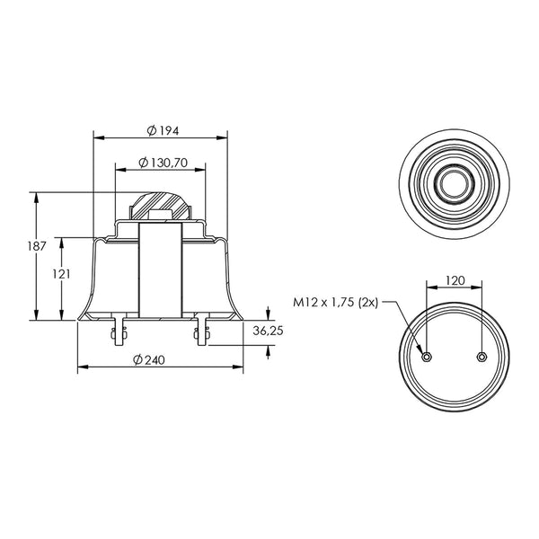 Desenho técnico com medidas: Base da Mola Pneumática Suspensão do Eixo Pulverizador Autopropelido Metalfor 3000 AB Traseira