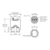 Desenho técnico com medidas: Mola Pneumática Suspensão do Eixo Pulverizador/Distribuidor Jacto Uniport 2030 e 3030 e Outros Dianteira e Traseira