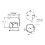 Desenho técnico com medidas: Mola Pneumática Suspensão do Eixo Ônibus Scania L-94 IB e K-124 IB e Outros Dianteira