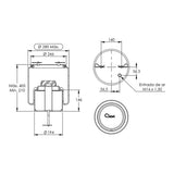 Desenho técnico com medidas: Mola Pneumática Suspensão do Eixo Ônibus Scania K-250 IB/UB 4x2 e K-310 IA 8x2/2 Intermediário e Traseira (kit sem base)