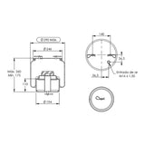 Desenho técnico com medidas: Mola Pneumática Suspensão do Eixo Ônibus Scania K-270, K-310 e K-360 e Outros Terceiro Eixo (kit sem base)