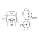 Desenho técnico com medidas: Mola Pneumática Suspensão do Eixo Ônibus Scania K124 e L94 Dianteira